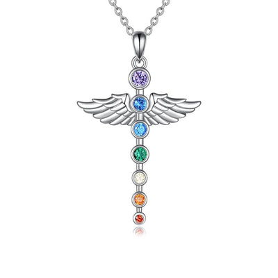 Collar alas de ángel con 7 chakras en plata 925, armonía energética y protección celestial