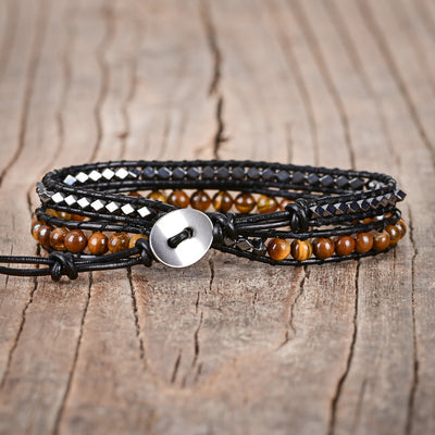 Pulsera tejida a mano de dos capas con ágata natural envuelta, equilibrio y autenticidad artesanal