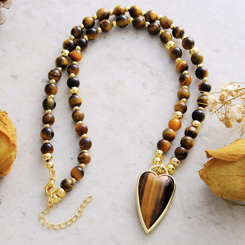 Collar Ojo de Tigre en Corazón – Fuerza y Protección con Estilo