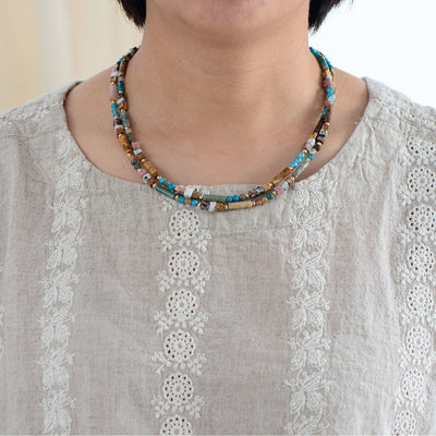 Collar Bohemia de Doble Capa: Turquesa & Cuarzo Azul – Elegancia y Energía Natural
