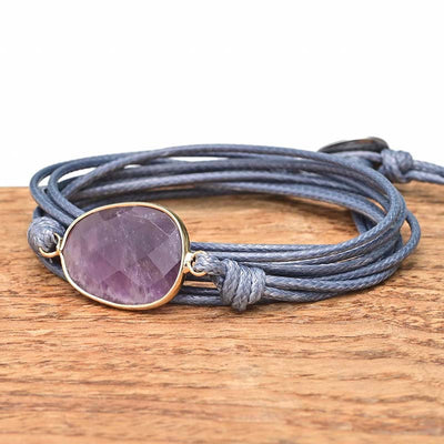 Pulsera de Amatista con Cuerda de Cera Encerada