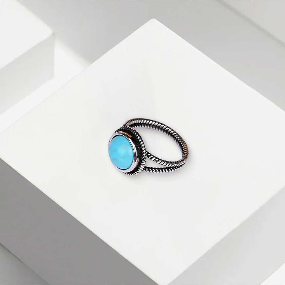 Anillo de turquesa natural redonda con base de cobre, fuerza espiritual y belleza terrenal