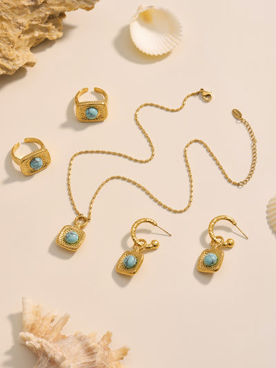 Conjunto de Turquesa Azul y Perla: Energía y Elegancia Espiritual