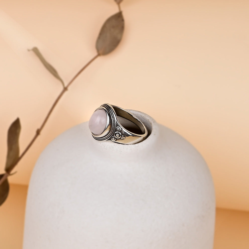 Anillo de cuarzo rosa en plata 925, amor propio y serenidad en estado puro