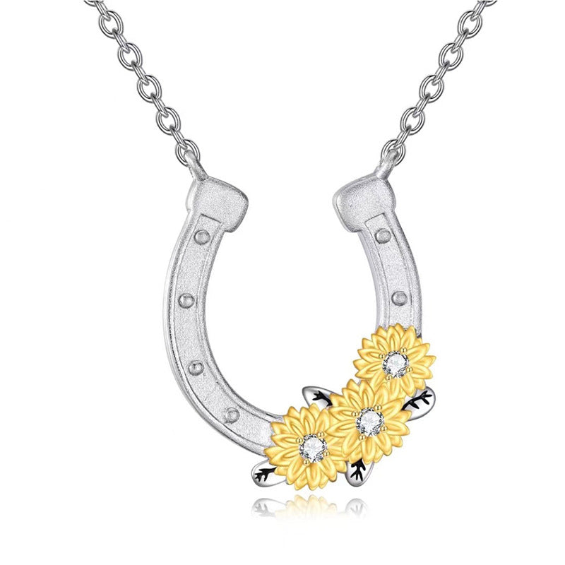Collar herradura y girasol en plata 925, símbolo de suerte y energía positiva