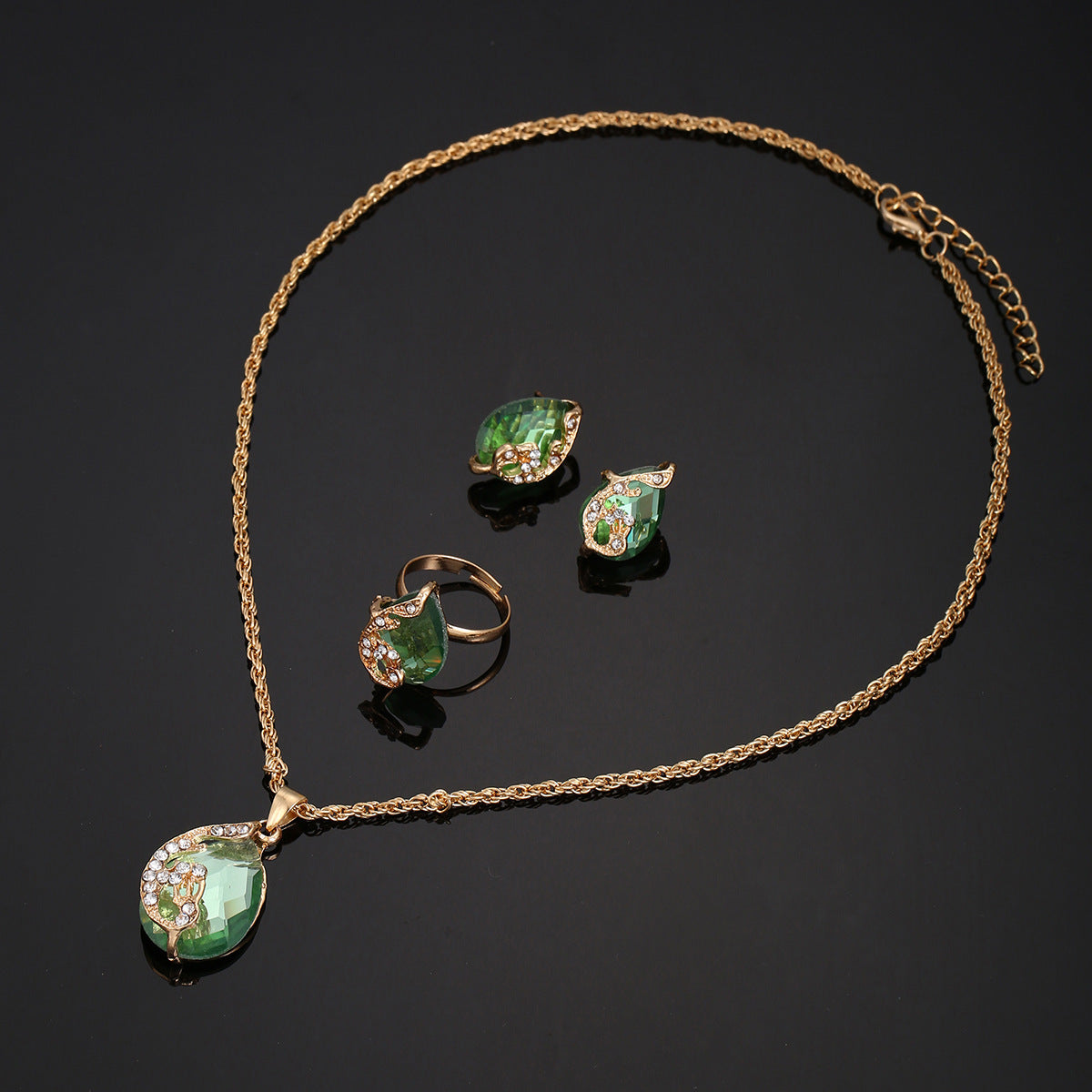 Reloj de Cuarzo Verde con Flor de Diamante y Set de Joyas de Perlas: Elegancia y Energía en tu Día