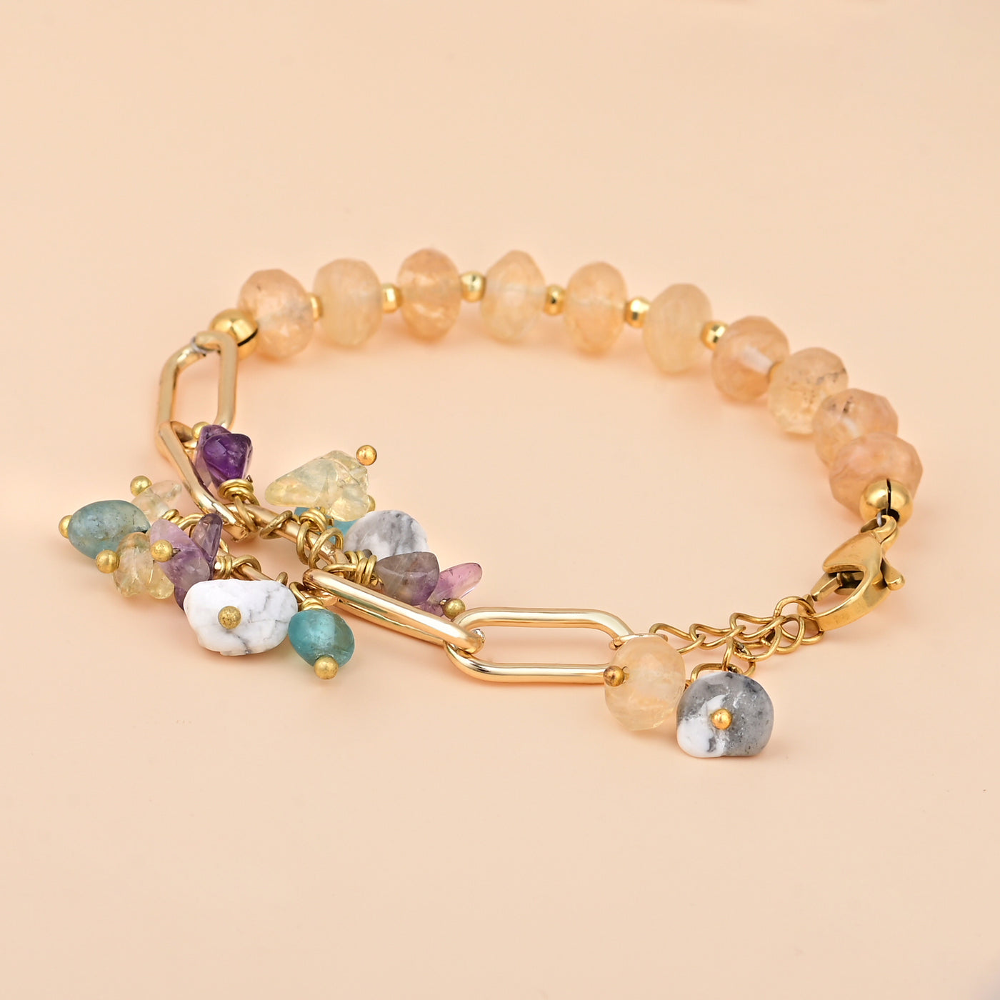 Pulsera de citrino con bola floral en bucle, energía solar y optimismo consciente