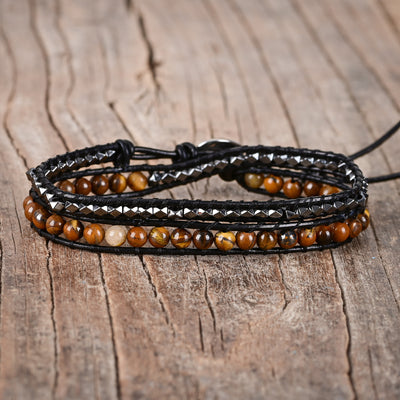 Pulsera tejida a mano de dos capas con ágata natural envuelta, equilibrio y autenticidad artesanal