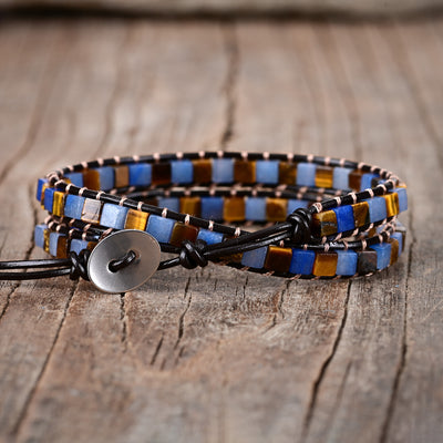 Pulsera de dos capas con ojo de tigre y aguamarina, protección y calma en equilibrio