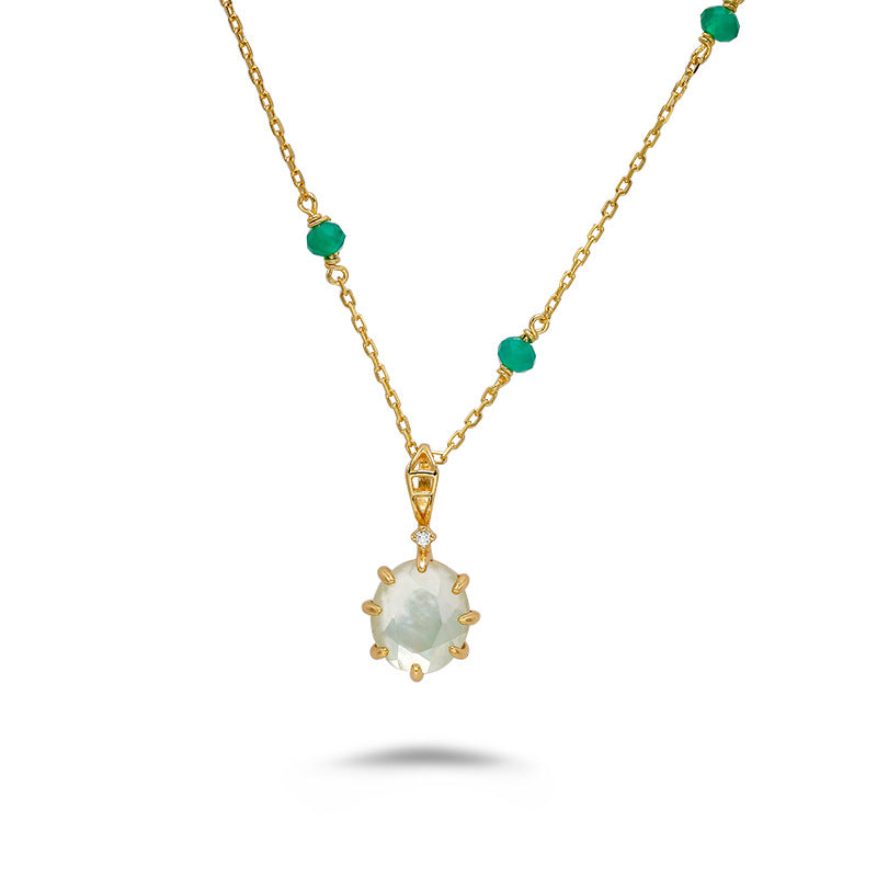 Collar de Plata 925 con Cuentas de Calcedonia y Cuarzo Verde: Armonía y Elegancia Natural