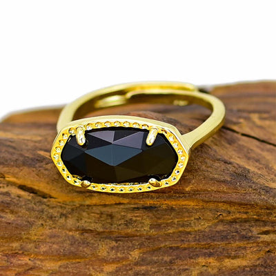 Anillo largo de obsidiana en cobre, protección energética y fuerza con carácter