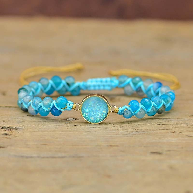 Pulsera Trenzada con Ópalo Azul Redondo