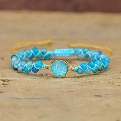 Pulsera Trenzada con Ópalo Azul Redondo