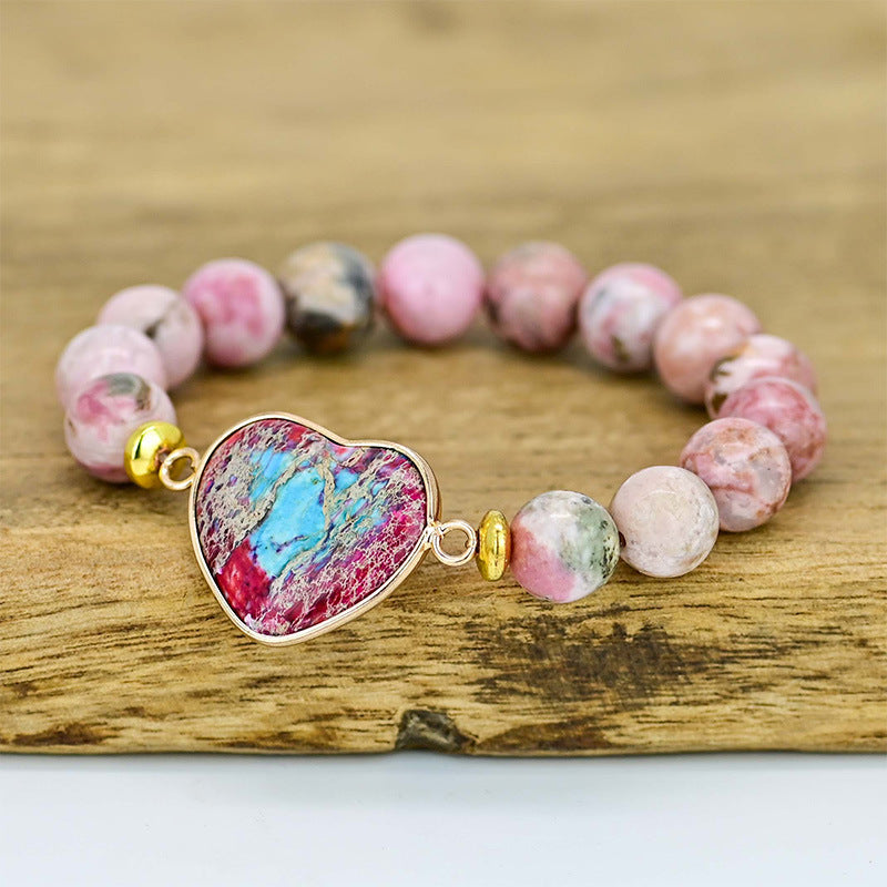 Pulsera de Rodonita con Colgante de Corazón – Amor y Equilibrio Emocional
