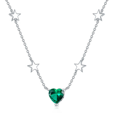 Collar corazón verde en plata 925 con Esmeralda