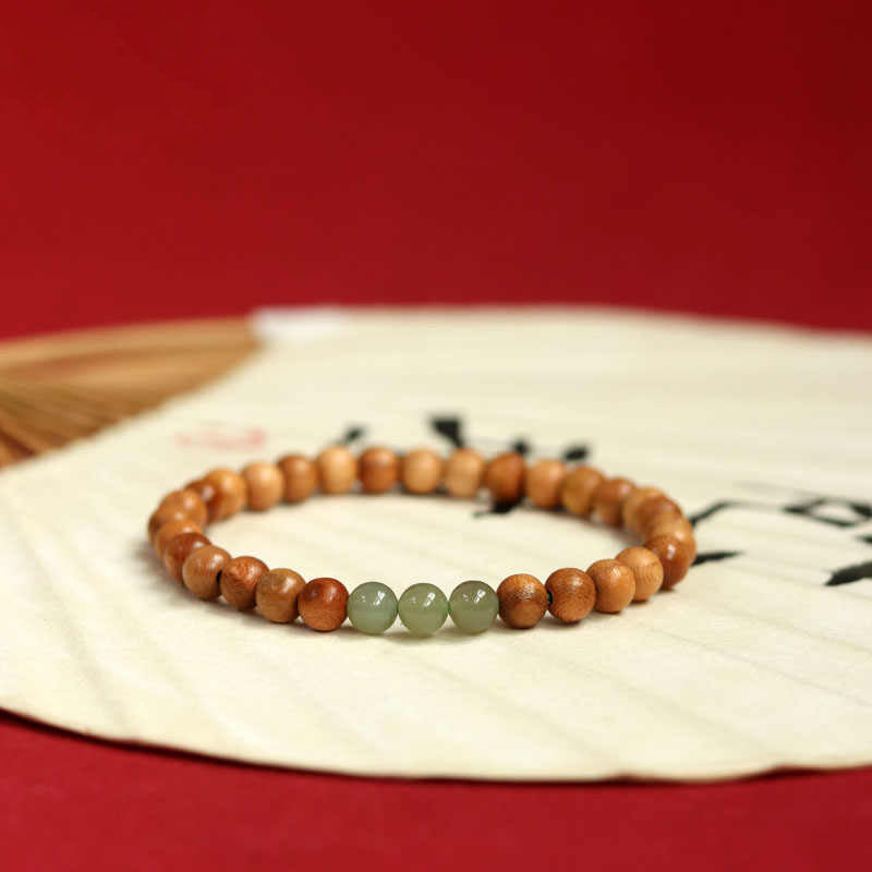 Pulsera de Armonía y Suerte con Aventurina en Madera de Melocotón