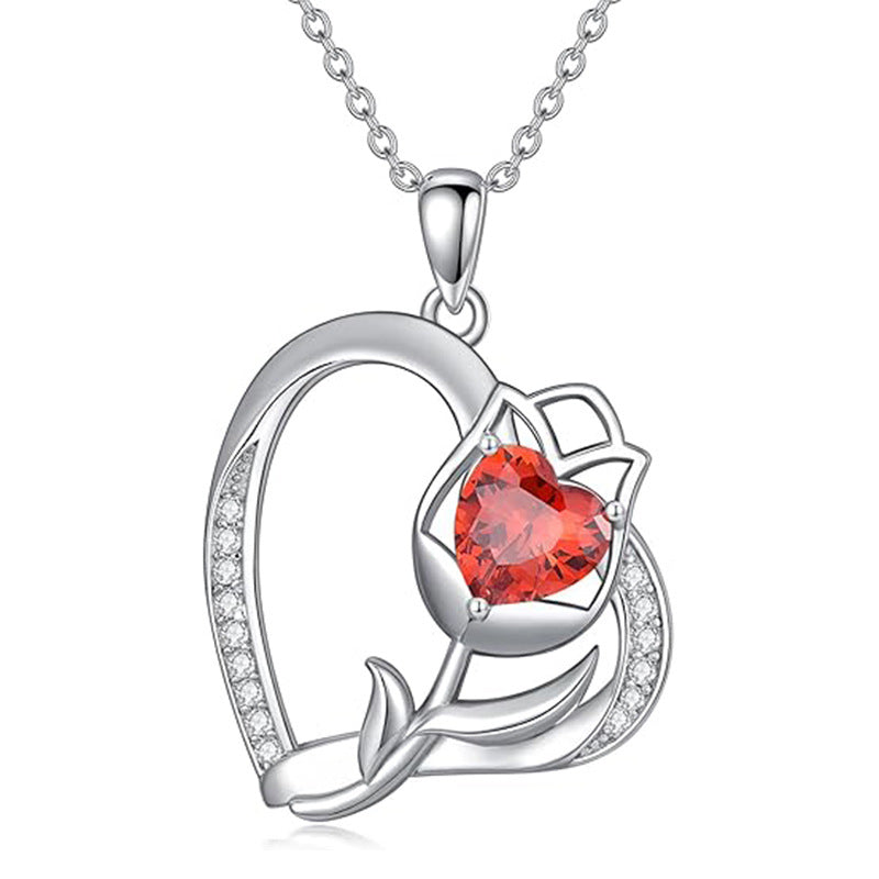 Collar corazón de rosa en plata 925 con jaspe rojo, pasión y protección emocional