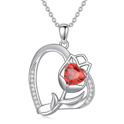 Collar corazón de rosa en plata 925 con jaspe rojo, pasión y protección emocional