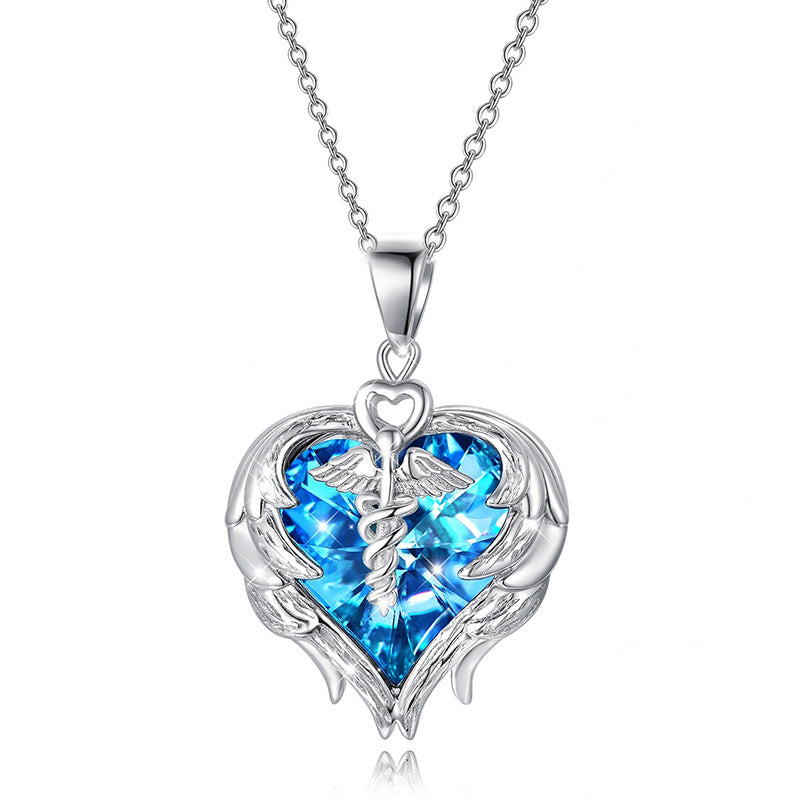 Collar alas de ángel con corazón de lapislázuli en plata 925, protección y sabiduría emocional