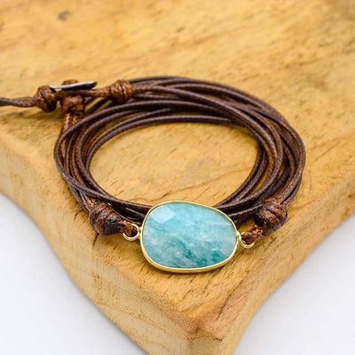 Pulsera de Amazonita Multicapa Tejida a Mano