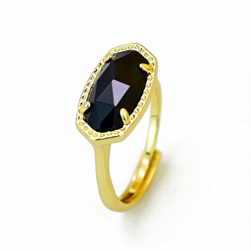 Anillo largo de obsidiana en cobre, protección energética y fuerza con carácter