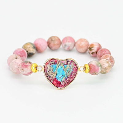 Pulsera de Rodonita con Colgante de Corazón – Amor y Equilibrio Emocional