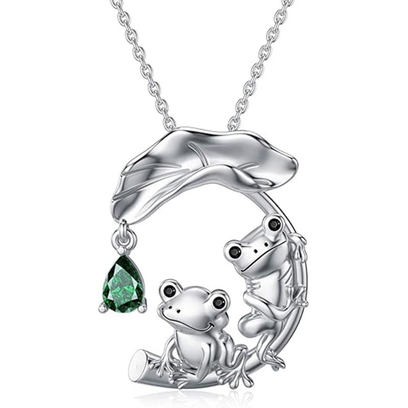 Collar hoja de loto con ranita en plata 925, diseño tierno y espiritual