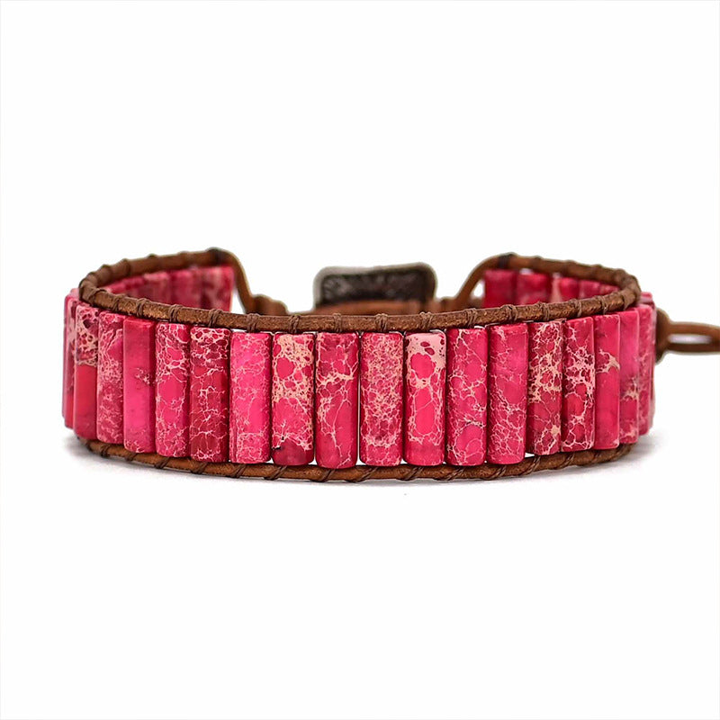 Pulsera cilíndrica de piedra imperial roja – Vitalidad y carácter