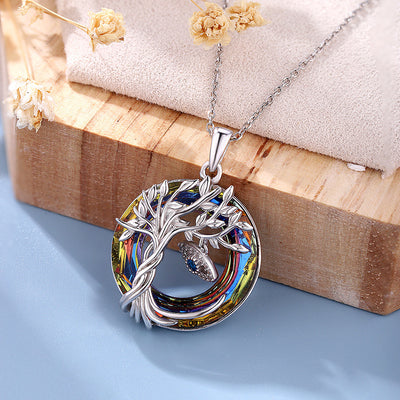 Collar árbol de la vida en plata 925 con cristales azules