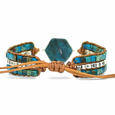 Pulsera de Apatita Azul con Piedra Hexagonal – Claridad y Expresión