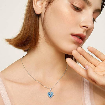 Collar alas de ángel con corazón de lapislázuli en plata 925, protección y sabiduría emocional