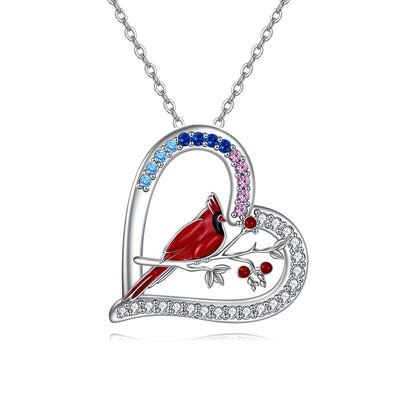 Collar loro rojo del amor en plata 925, joya vibrante y símbolo de afecto libre