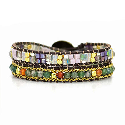 Pulsera de dos capas con piedras naturales variadas y ágata, armonía multicolor y protección energética