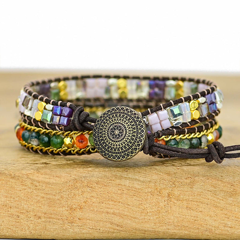 Pulsera de dos capas con piedras naturales variadas y ágata, armonía multicolor y protección energética