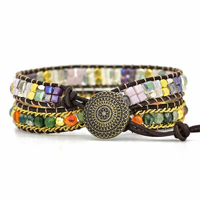Pulsera de dos capas con piedras naturales variadas y ágata, armonía multicolor y protección energética