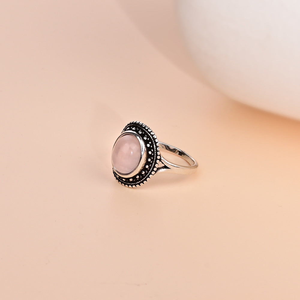 Anillo bohemio de cuarzo rosa en plata 925, amor propio y energía suave con estilo natural