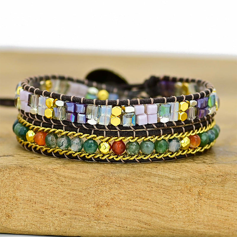 Pulsera de dos capas con piedras naturales variadas y ágata, armonía multicolor y protección energética