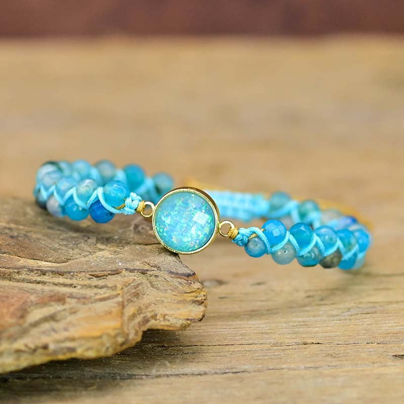 Pulsera Trenzada con Ópalo Azul Redondo