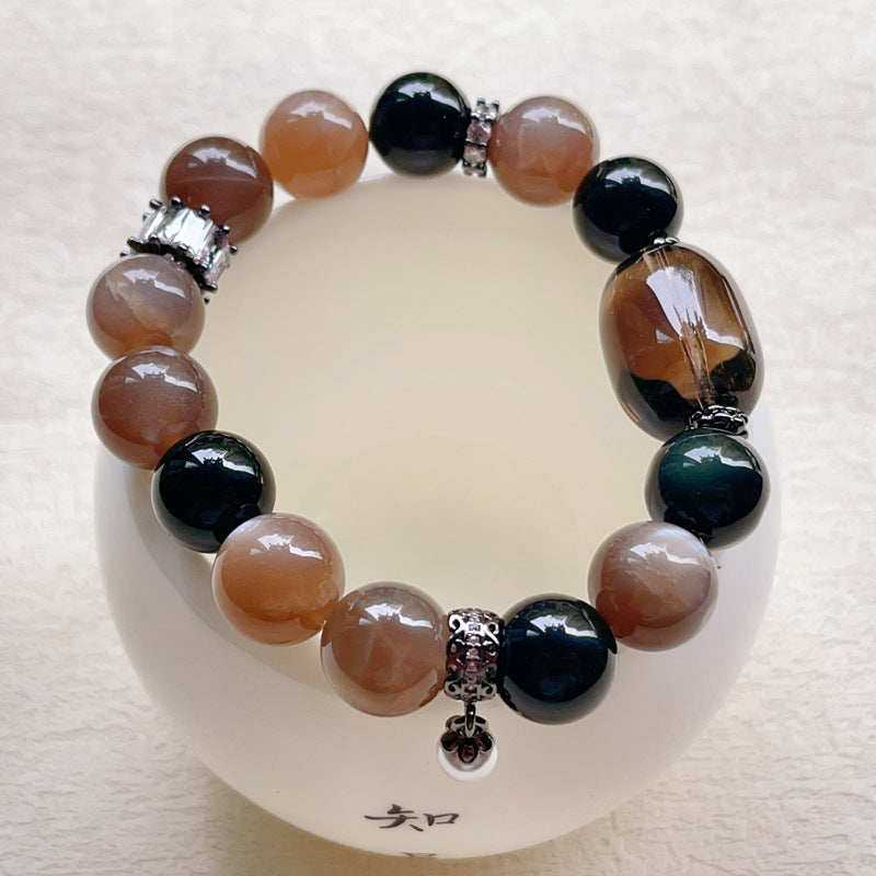 Energía y luz interior: Pulsera de piedra solar, obsidiana y cristal de té