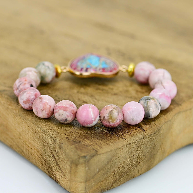 Pulsera de Rodonita con Colgante de Corazón – Amor y Equilibrio Emocional