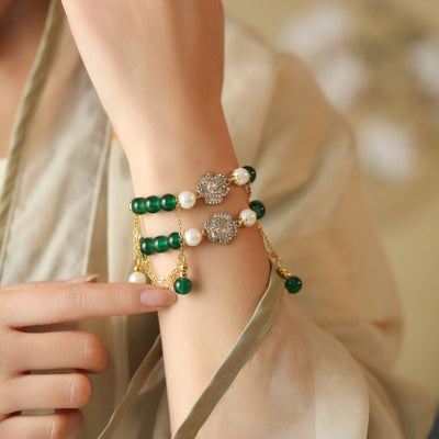 Pulsera de Cuarzo Verde con Motivo de Loto: Pureza y Renovación Espiritual