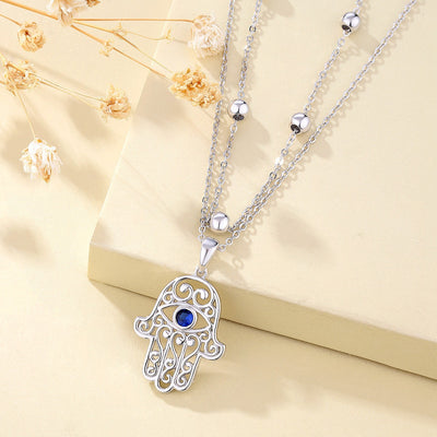 Collar Mano de Fátima con Lapis-Lázuli en plata 925, protección y sabiduría interior