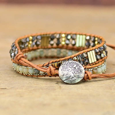 Pulsera de dos capas con hematita y colgante del árbol de la vida, protección y crecimiento consciente