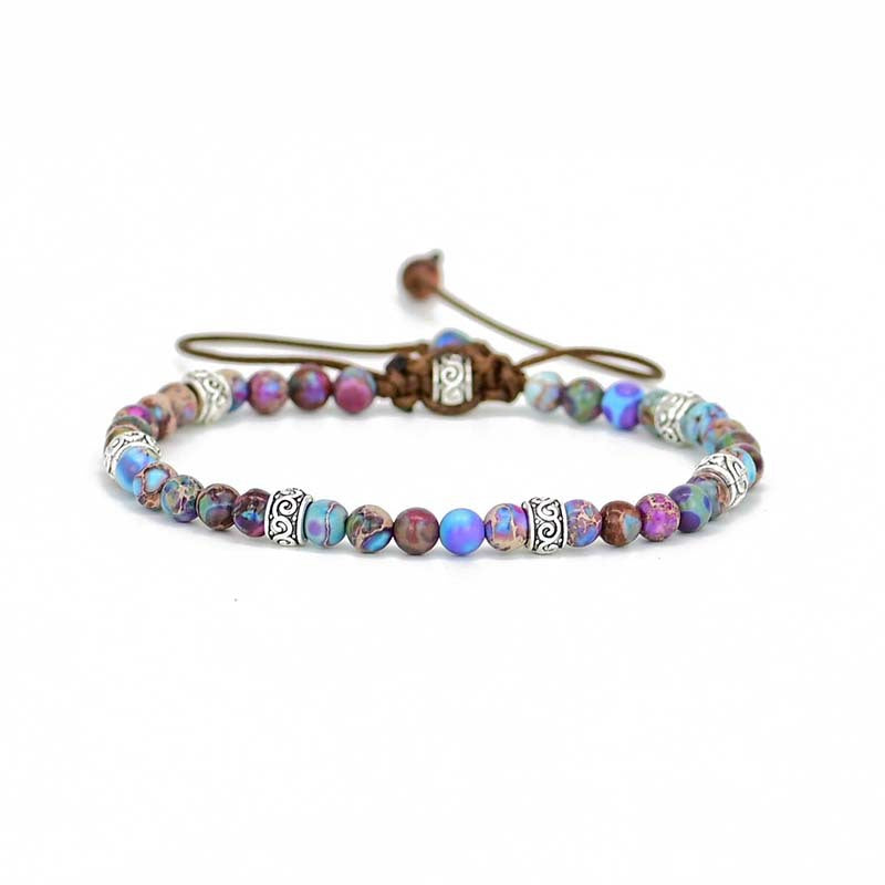 Pulsera de Piedra Emperador Morada con Detalles Plateados