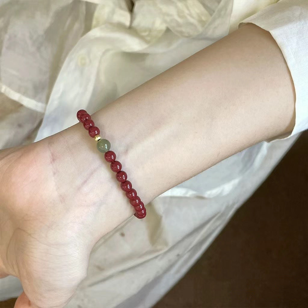 Pulsera auspiciosa de cinabrio y turmalina verde: protección y prosperidad