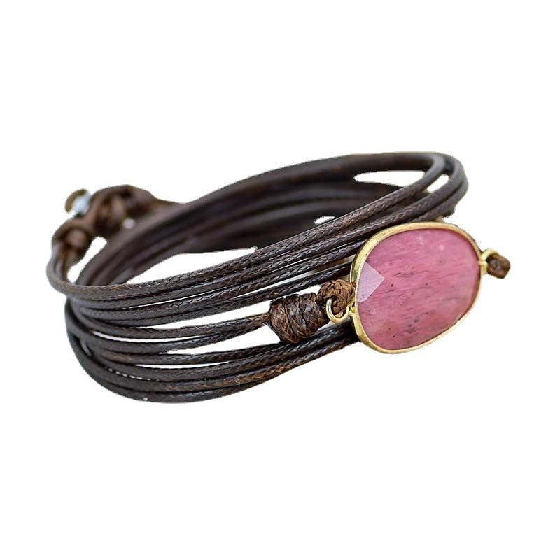Pulsera de Rodonita con Cuerda de Cera Simple