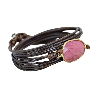 Pulsera de Rodonita con Cuerda de Cera Simple