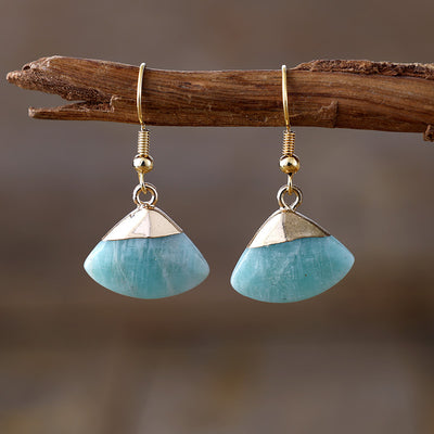 Pendientes abanico de cuarzo rosa y amazonita: amor propio y calma