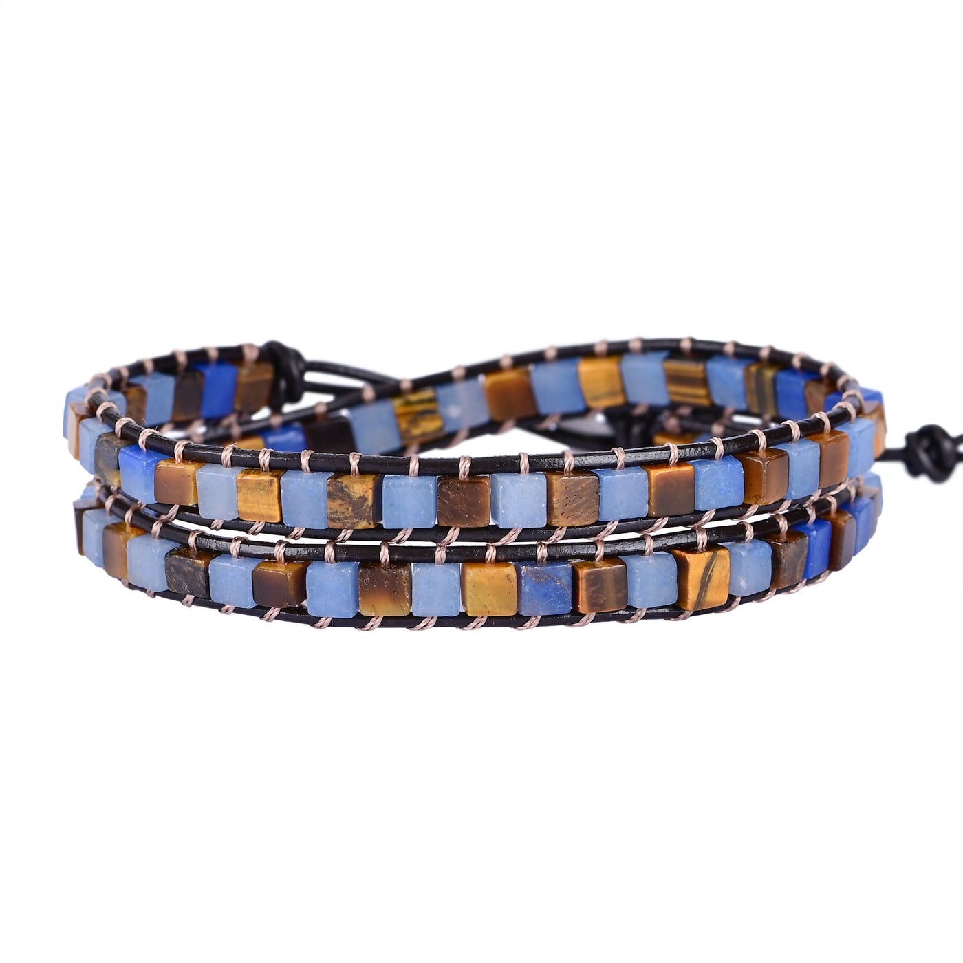 Pulsera de dos capas con ojo de tigre y aguamarina, protección y calma en equilibrio