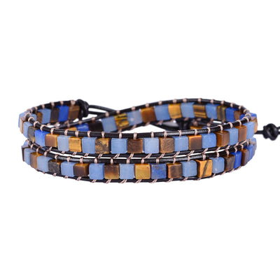 Pulsera de dos capas con ojo de tigre y aguamarina, protección y calma en equilibrio